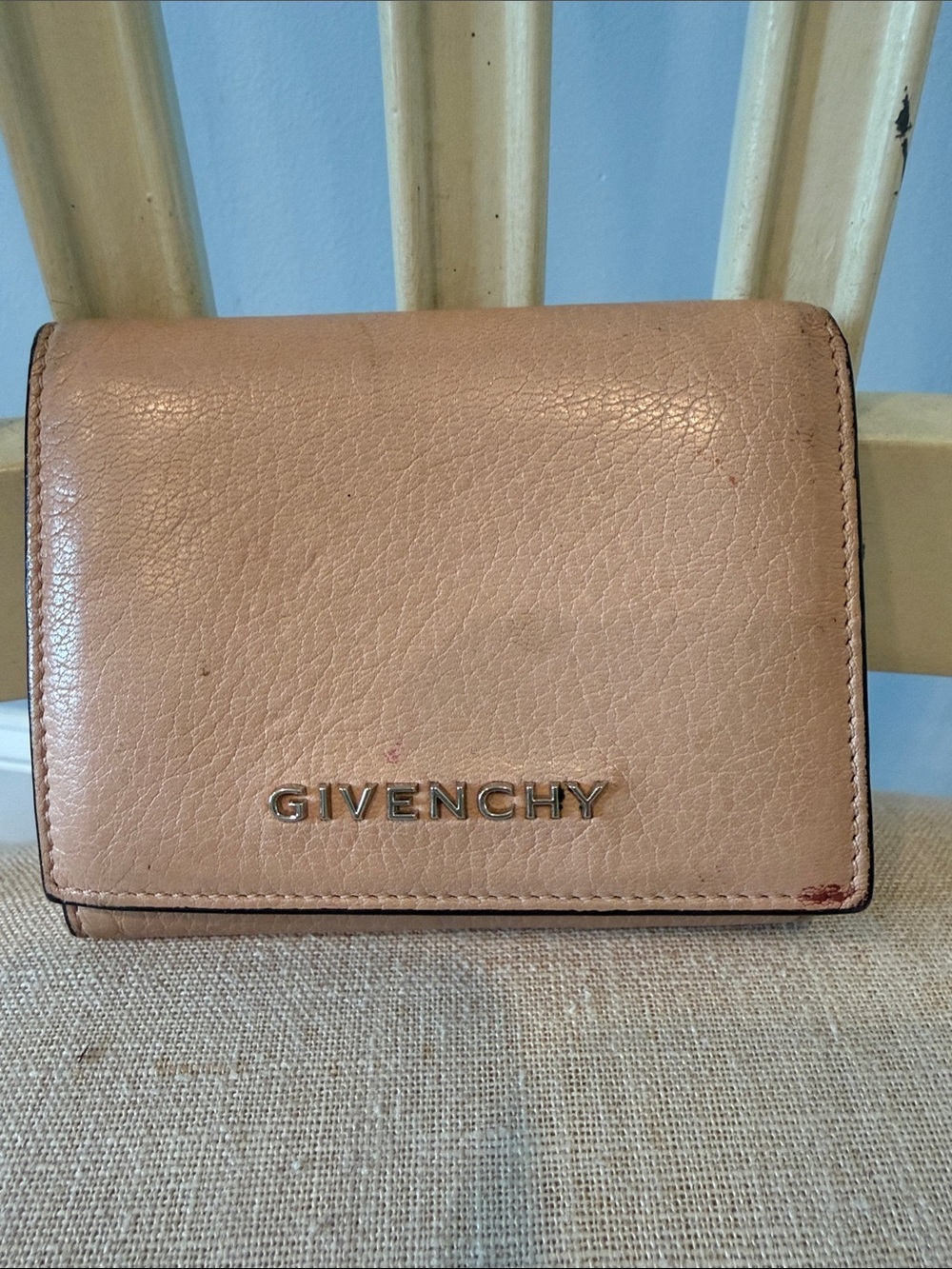 Givenchy Pale brown Leather Compact Wallet with Silver Logo
